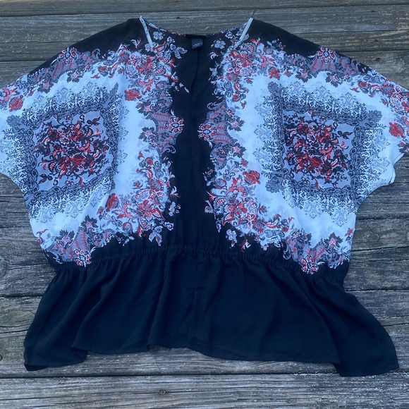 Lane Bryant floral blouse semi-sheer tunic dolman sleeves flounce sz 22/24 - Picture 11 of 12